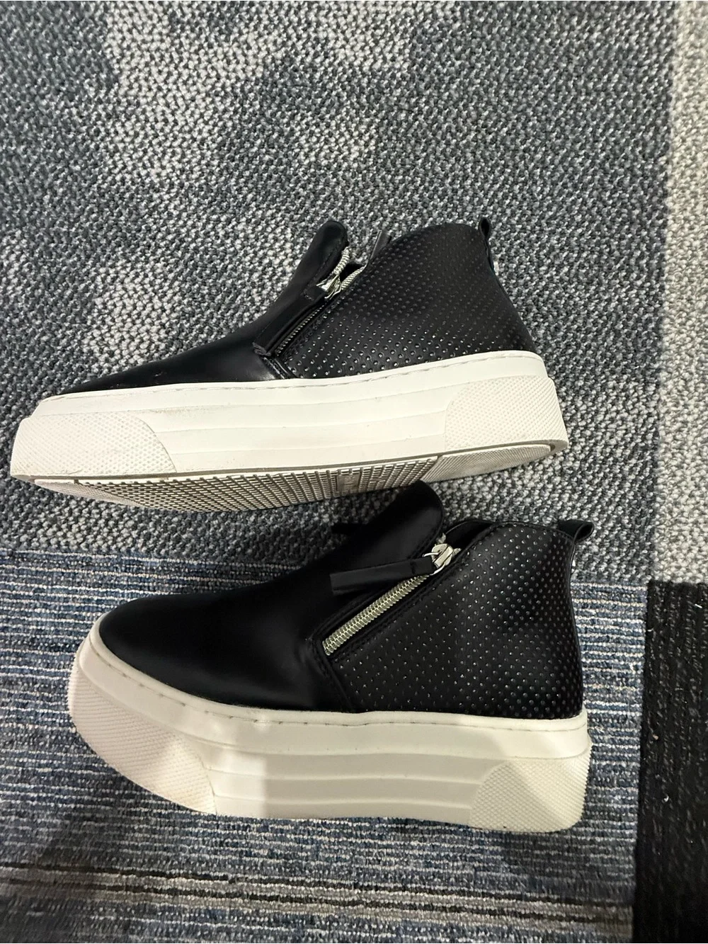Steve Madden Black Leather Platform Sneaker Boot with White Sole